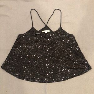 Black Sequin Crop Top - Alythea - Small